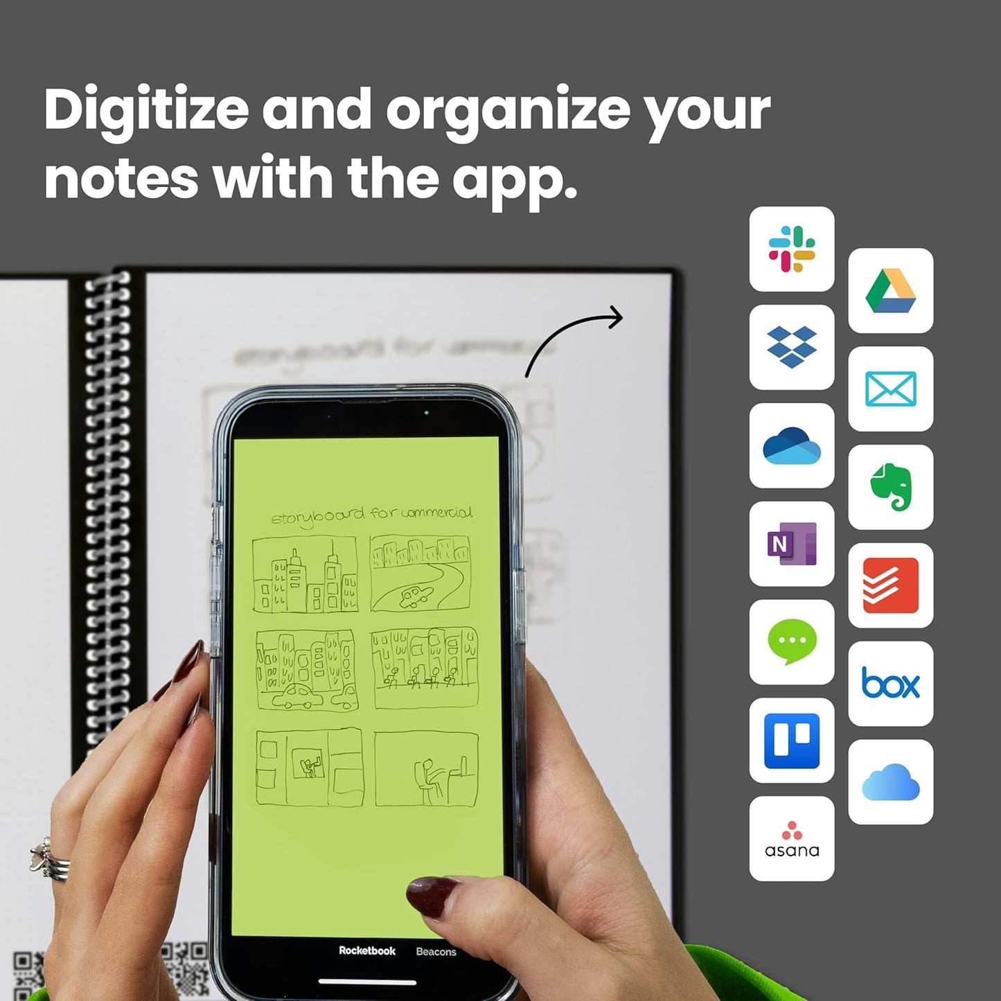 Rocketbook Core Reusable Spiral Notebook, Letter Size 8.5x11, Gray - Lined Pages, App-Connected, Erasable, Durable Cover, Ideal for School, Work, and Creative Projects