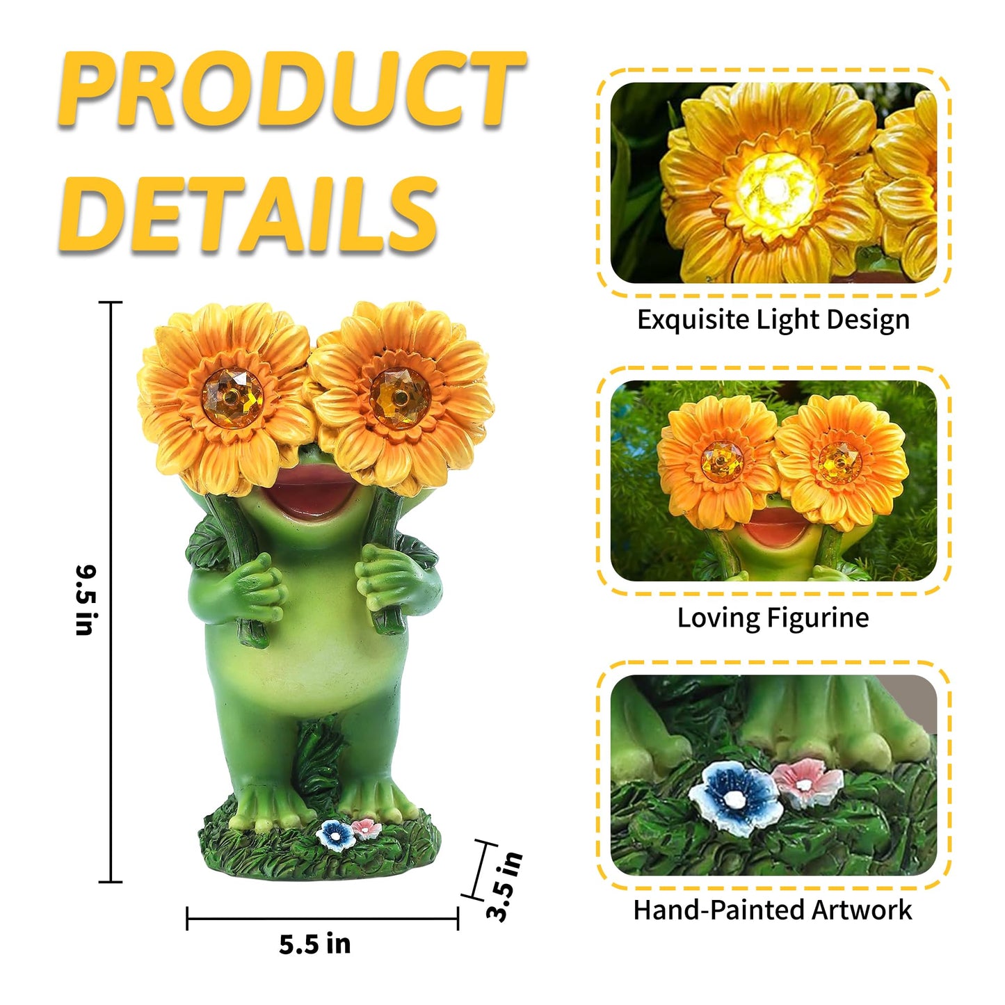 CFFOWNUG Outdoor Frog Garden Statue with Solar Light, Funny Frog Design for Mothers Day, Yard Decoration, FROG-02, Model SP-OVEY-553K