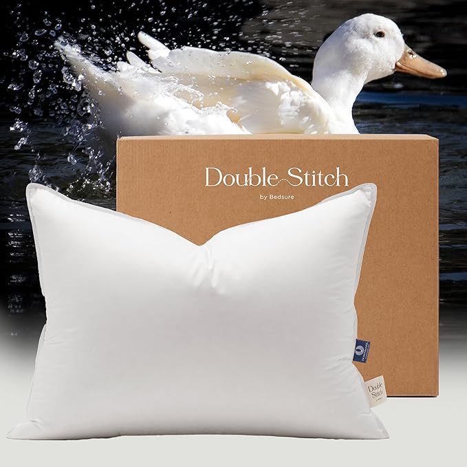 Double Stitch Luxury US White Down Pillow - Made in Canada, 400 Thread Count 100% Cotton Shell, Firm 700 Fill Power Down Bed Pillow, Soft Sleeping Pillow 3-Chamber, King(20" x 36")