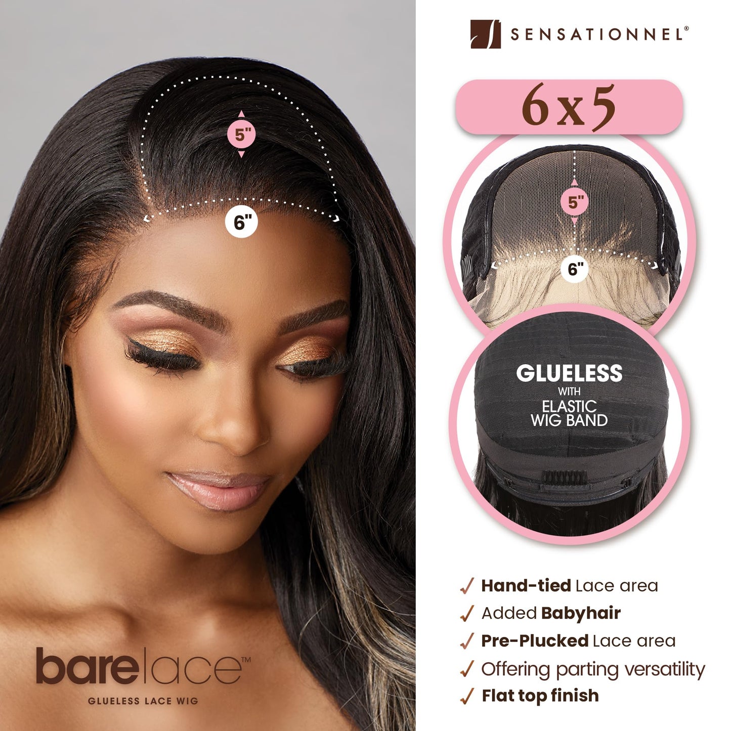 Sensationnel Bare Lace 6X5 Lacewig - Unit 3 Lacefrontal Glueless Synthetic 180 Degree Preplucked Hairline (1 JETBLACK)