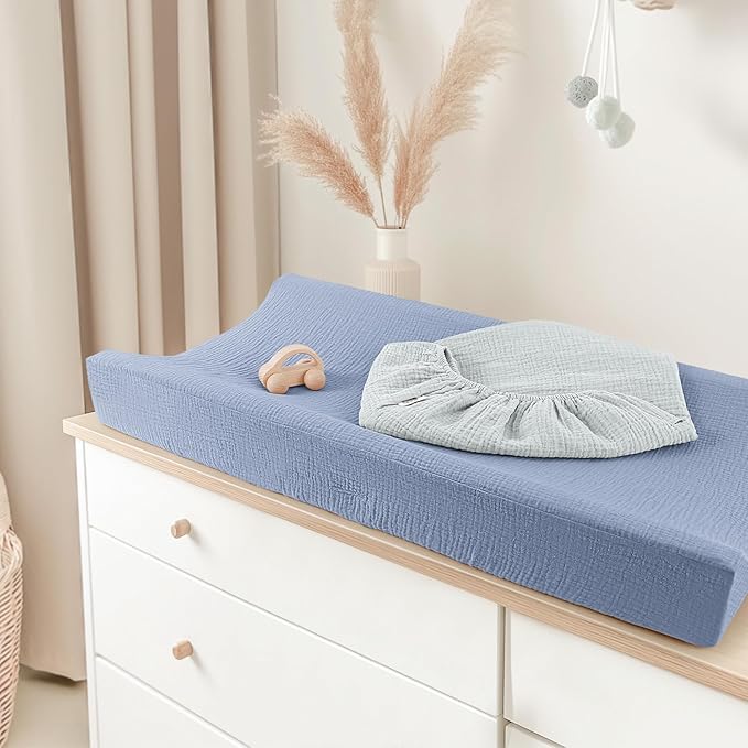 Bearmoss Changing Pad Cover, 2 Pack Muslin [100% Cotton] Diaper Changing Table Covers, 32'' x 16'' Soft Breathable Changing Pad Sheets for Unisex Baby Girls and Boys with Strap Holes (Mint Gum)