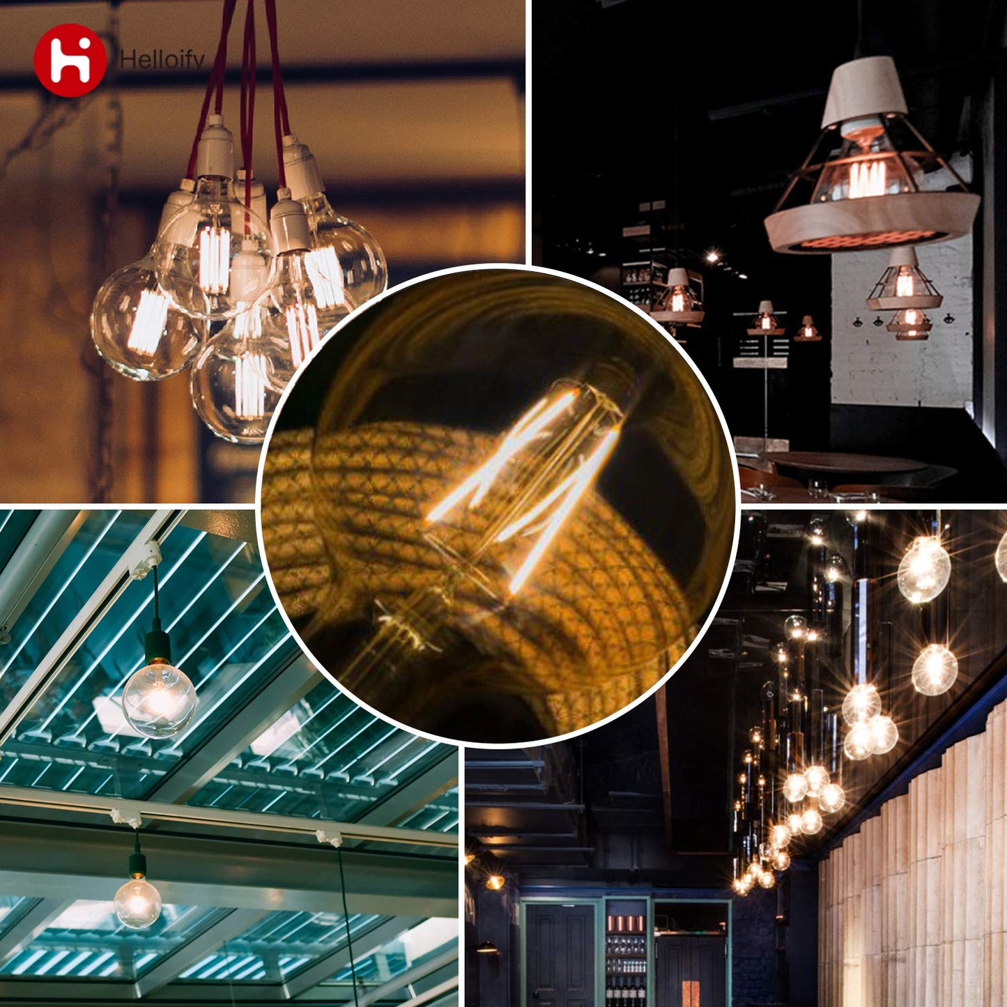 Helloify Vintage LED Edison Bulbs, 60W Equivalent, Dimmable, 500 Lumens, Clear Glass, G25, Soft White 2700K, Pack of 4