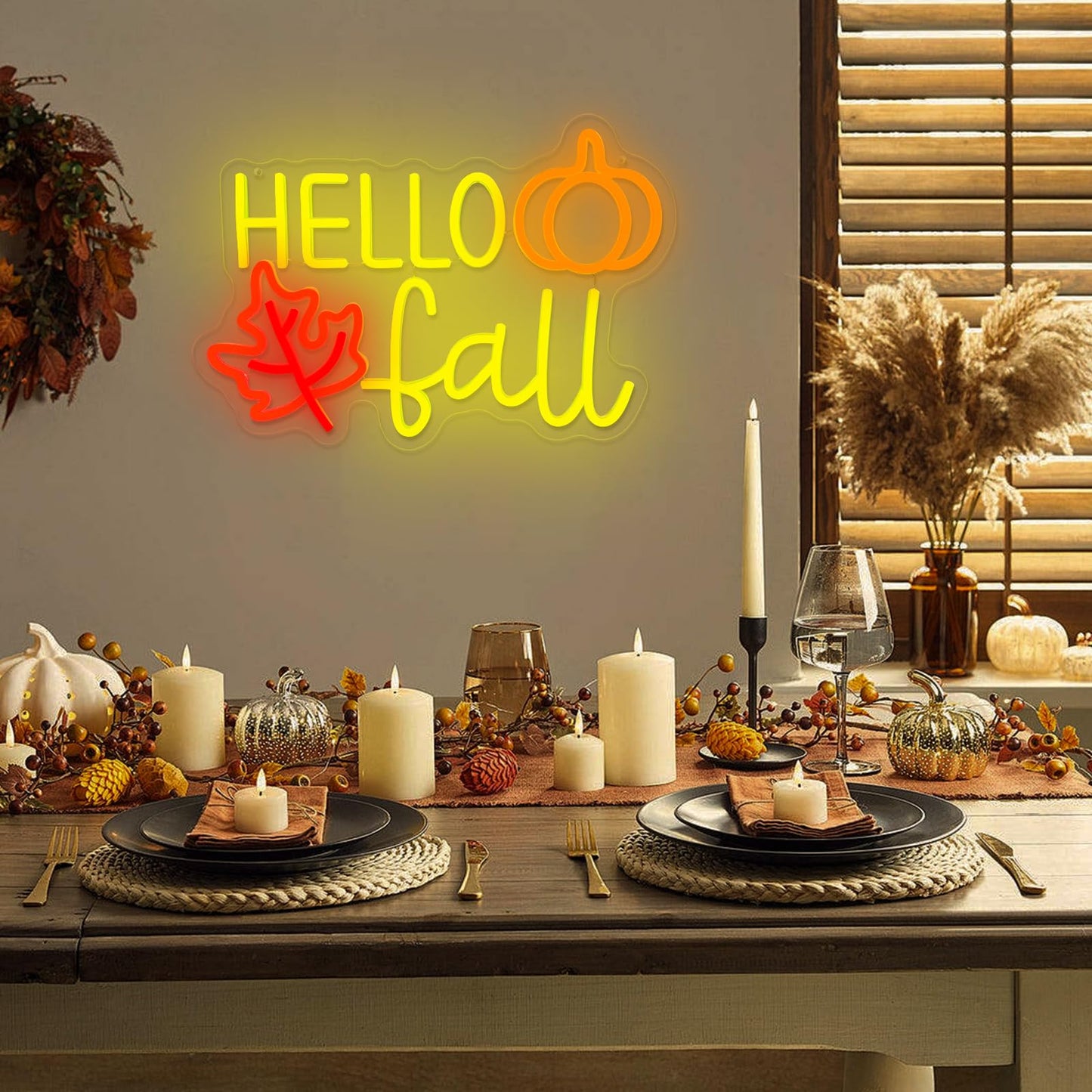 Hello Fall Neon Sign  Dimmable Autumn Neon Lights With Maple Leaf For Wall Decor  Fall Pumpkin Led Light Up Signs For Thanksgiving Autumn Theme Party Backdrop Halloween Wedding Birthday Presents