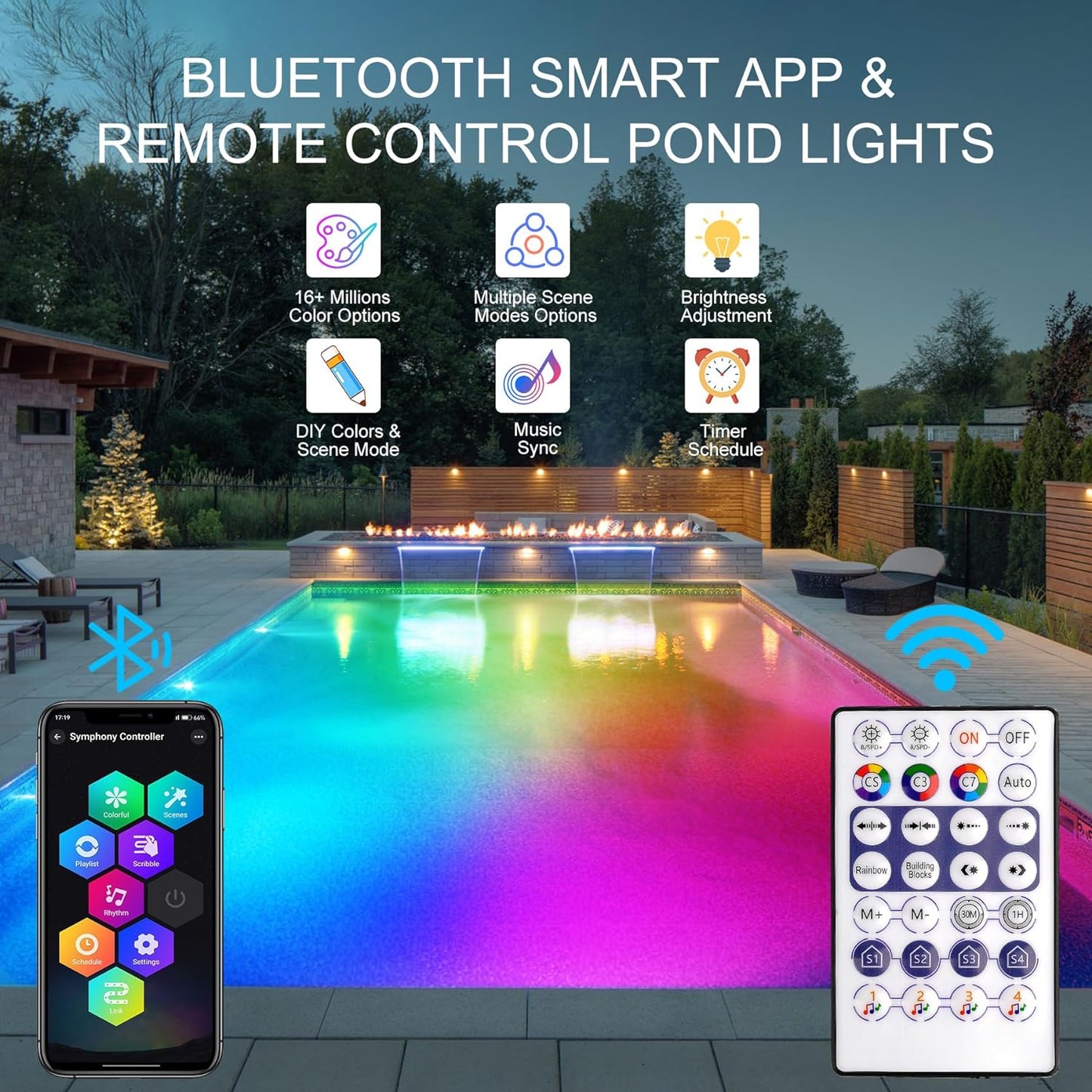 RGB Underwater Pond Lights, Super Bright LED Submersible Fountain Lights Colored Landscape Spotlights, Bluetooth APP Control IP68 Waterproof for Fish Aquarium Tank Garden Yard Pool(Set of 1)