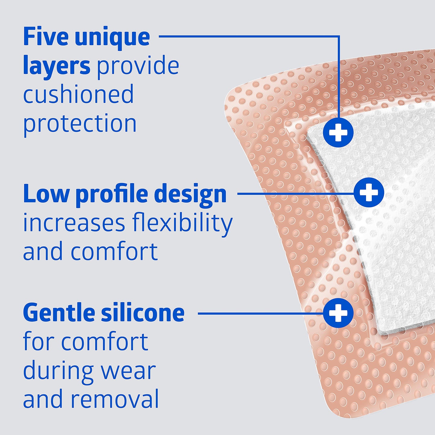 Medline Optifoam Gentle EX Bordered Foam Adhesive Dressing, 4" x 4" Square (10 Count)