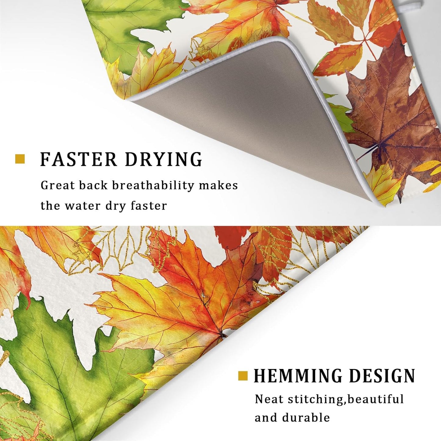 Fall Leaf Dish Drying Mat for Kitchen Counter 18x24 Inch Autumn Harvest Thanksgiving Maple Leaves Absorbent Reversible Microfiber Dish Drainer Rack Mats Countertops Protector Mat