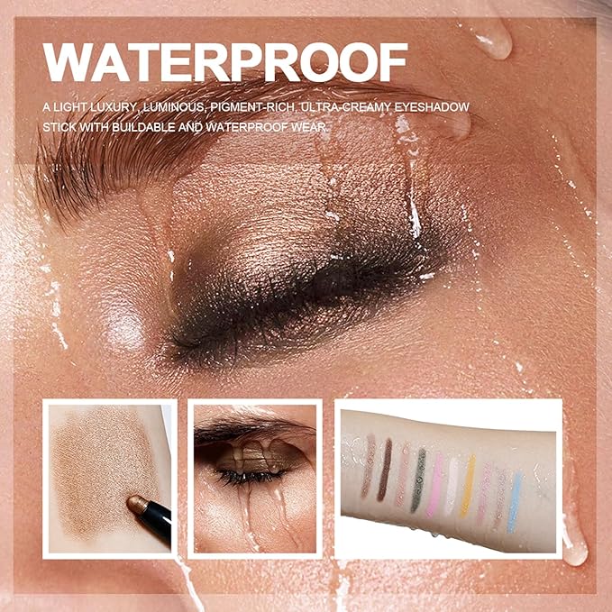 CHIFURE Eyeshadow Stick, Shimmer and Matte Cream Eye Shadow Brightener Sticks Eyeliner Pencil Crayon, Waterproof Long Lasting Eye Highlighter Stick Makeup,0.056 Oz(2PCS #6-Oyster+#9-Champagne)
