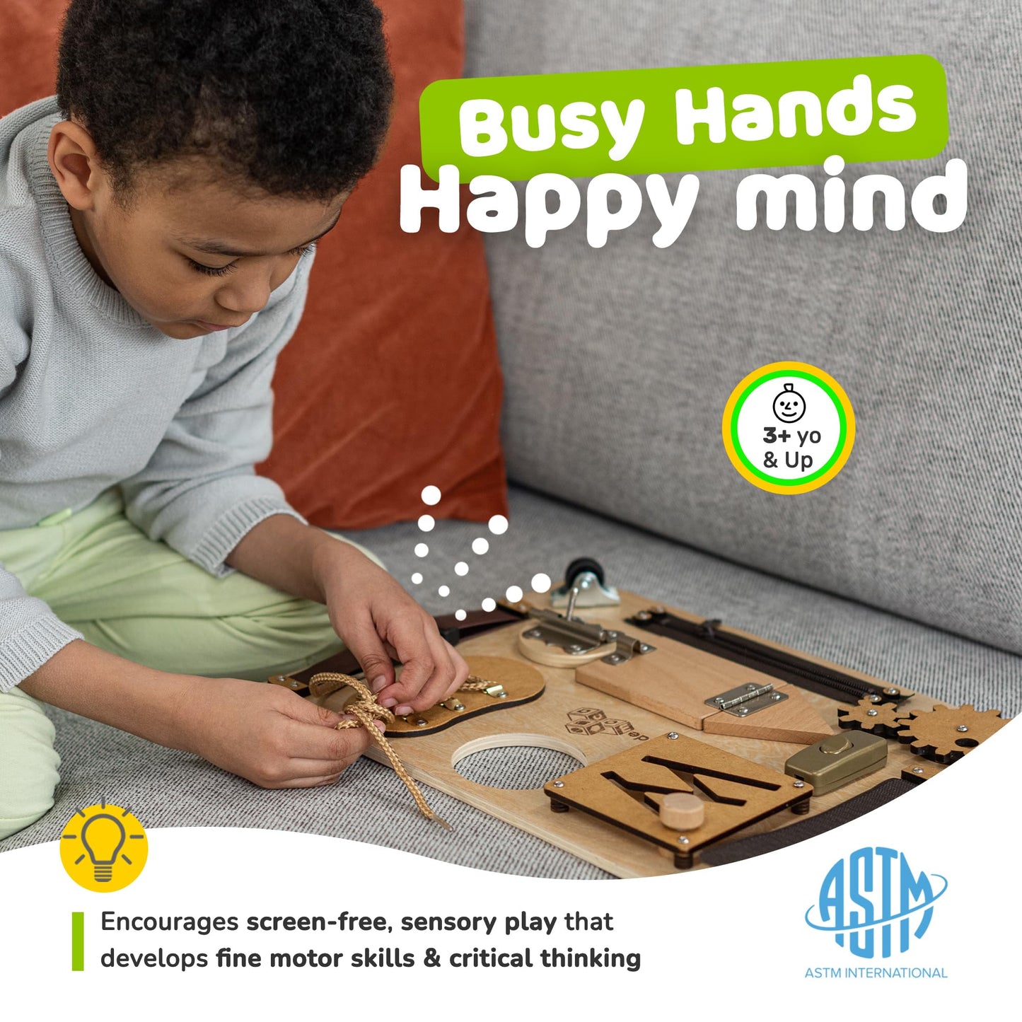 Montessori Busy Board for Toddlers, Premium Wooden Toddler Busy Board for 1 2 3 Year Old with 10 Educational Activities for Fine Motor Skills, Sensory Activity Toy for Travel, Gift for Boys & Girls