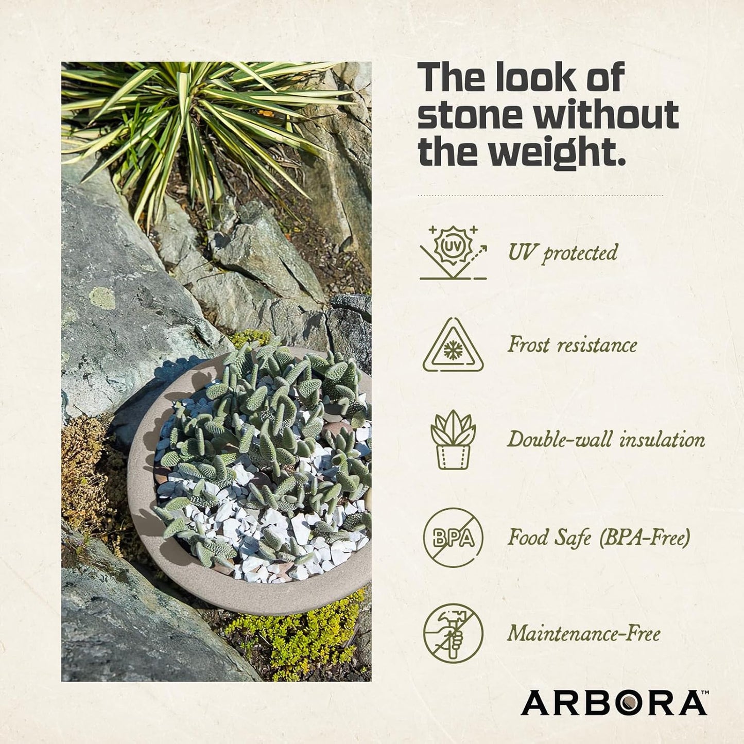 ARBORA 26" Santorini Bowl 2-Pack with Classic Cream Finish - Polyresin Indoor and Outdoor Planter2, Durable, Weatherproof, Lightweight, Large Plant Pots for Patio, Garden, Deck, Entryway