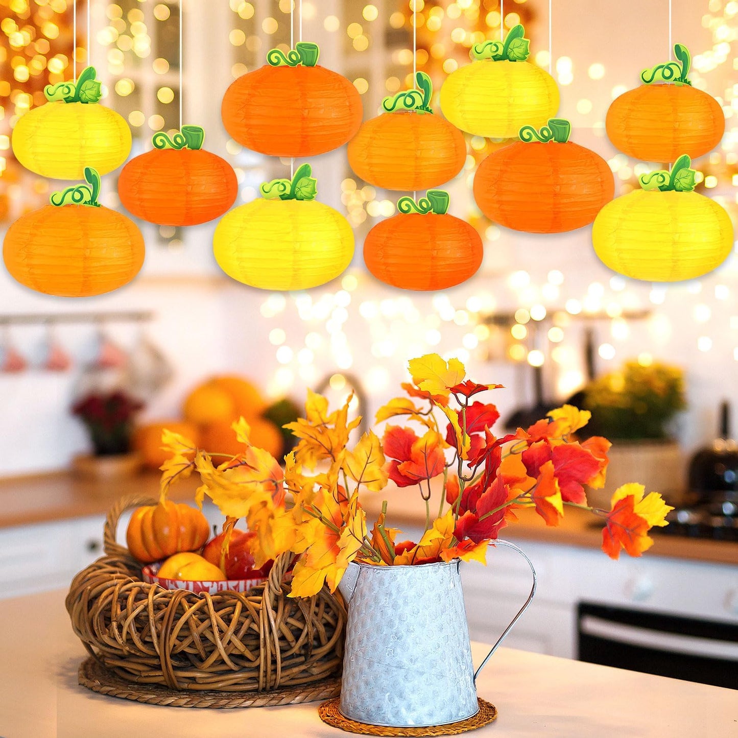 Decyool 12Pcs Fall Thanksgiving Pumpkin Paper Lanterns 3D Pumpkin Hanging Honeycomb Centerpieces For Birthday Wedding Harvest Party Supply Decorations