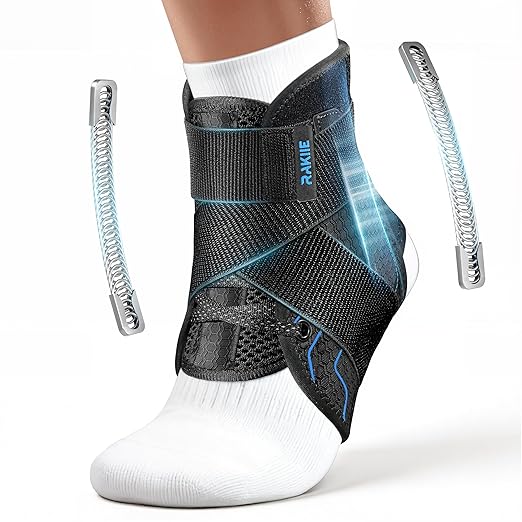Rakiie Quick Lace Up Ankle Brace with 2 Metal Support Stays, Breathable Stabilizer for Sprained Ankle, Slim Fit Ankle Supp...