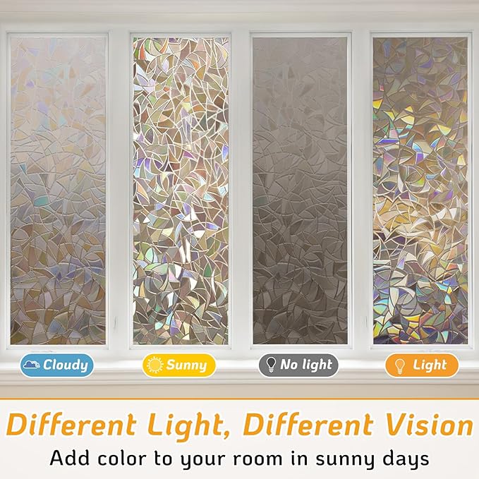 LUTE Window Privacy Film, Rainbow Window Flim, 3D Decorative Stained Glass Cling, Non-Adhesive Vinyl Static Cling Removable Glass Sticker, Sun UV Blocking Covering for Home, Brown, 35.4 x 78.7 inches
