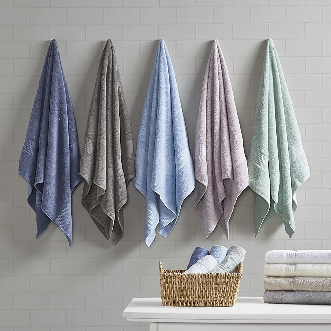 Madison Park Organic 100% Cotton Bathroom Towel Set, Hotel & Spa Quality Highly Absorbent, Quick Dry, Include for Shower, Handwash & Facial Washcloth, Multi-Sizes, White (Pack of 4)