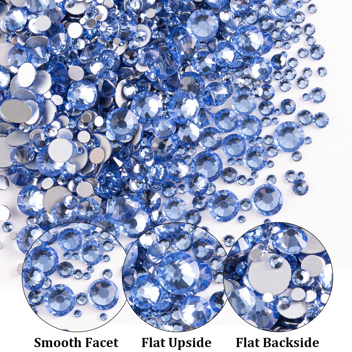 Two Packs of Flatback Rhinestones 4520 Pcs Colorful Nail Art Rhinestones Flatback Crystal Colorful+Sky Blue Rhinestone with Pick