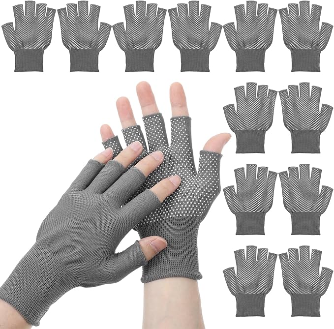 DOPENSPI 6 Pack Half-Finger Workout Gloves, Lightweight Half-Finger Slip Breathable Fingerless Work Glove Compression Glov...