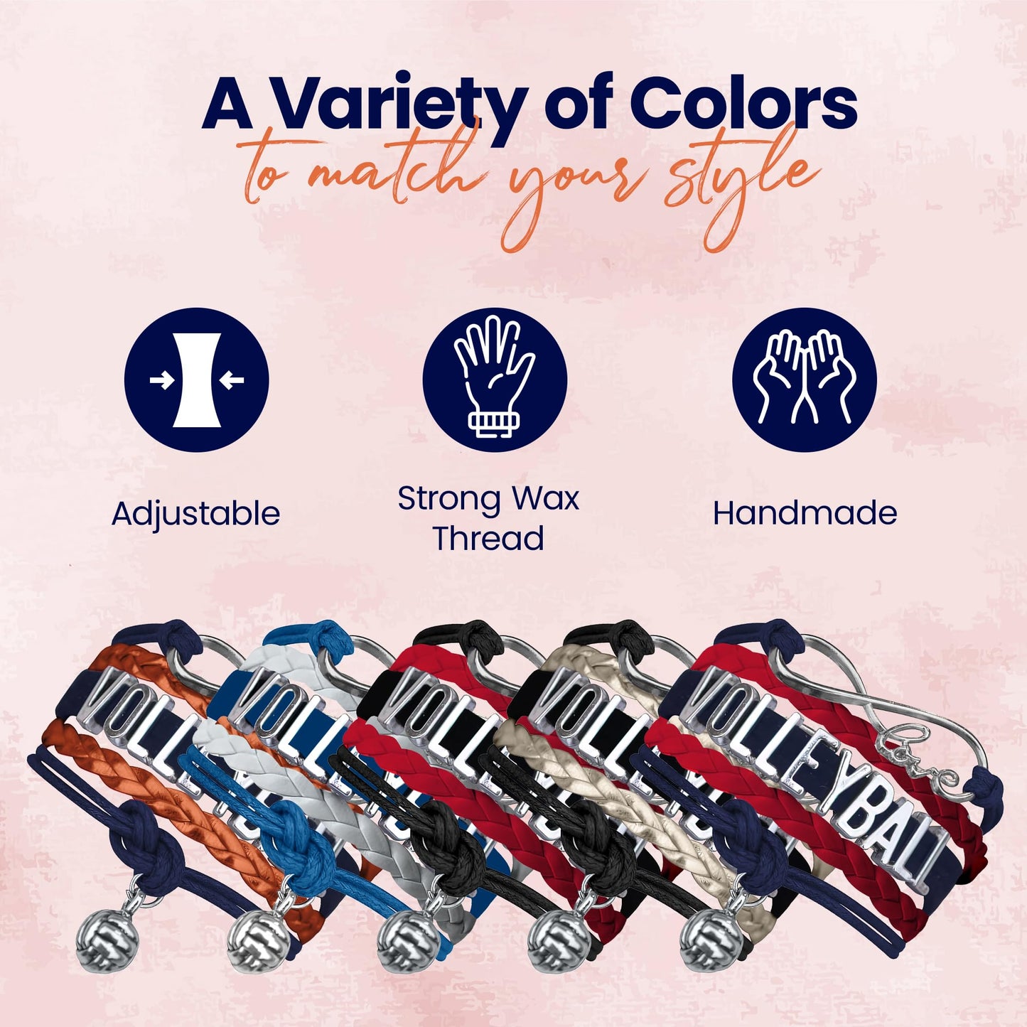 Sportybella Volleyball Bracelet, Navy and Orange Adjustable Infinity Love Charm Bracelet, Volleyball Jewelry and Accessories, Gi