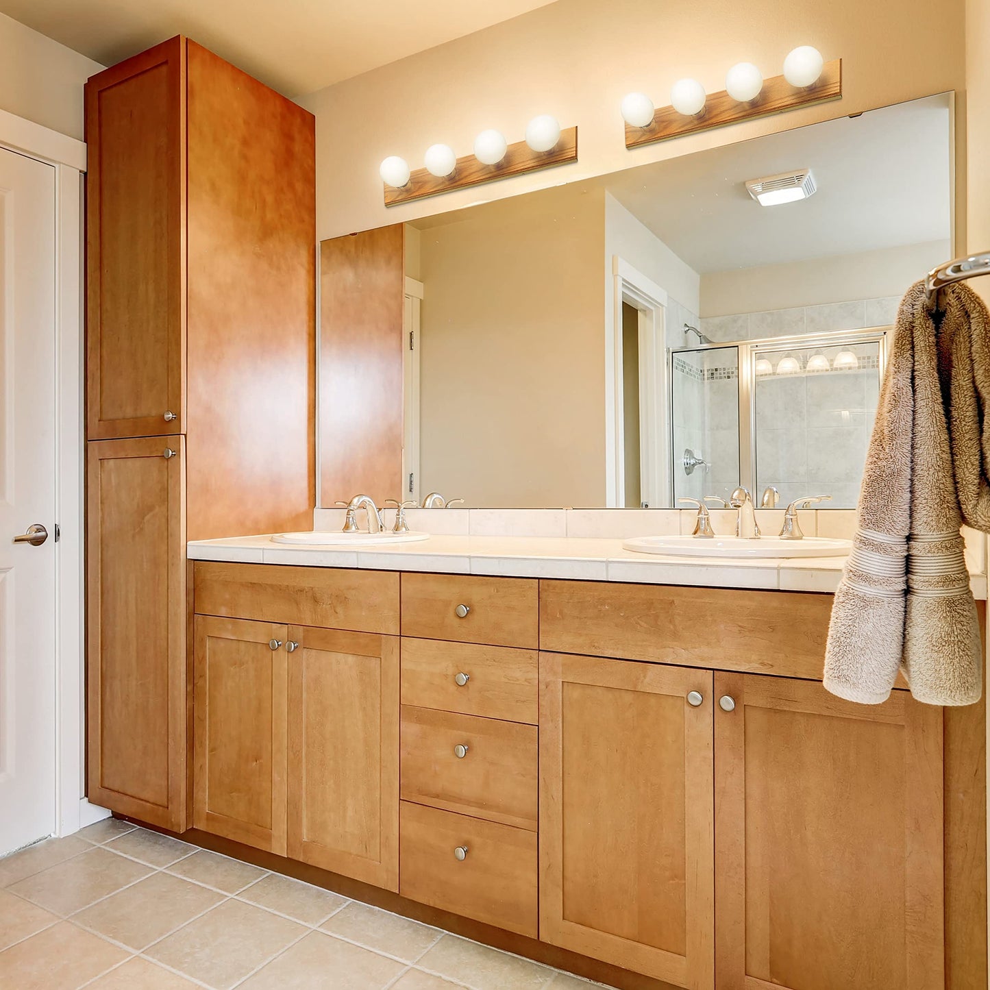 Design House 500207 4-Light Vanity Light, Honey Oak Wood Finish, Modern Design