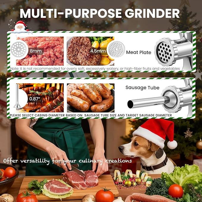 Huanyu Manual Meat Grinder - Heavy Duty Stainless Steel, Effortless Hand Crank for Fresh Ground Beef, Sausages & Pet Food - Compact, Dishwasher Safe - Perfect for Home Restaurant & Outdoor