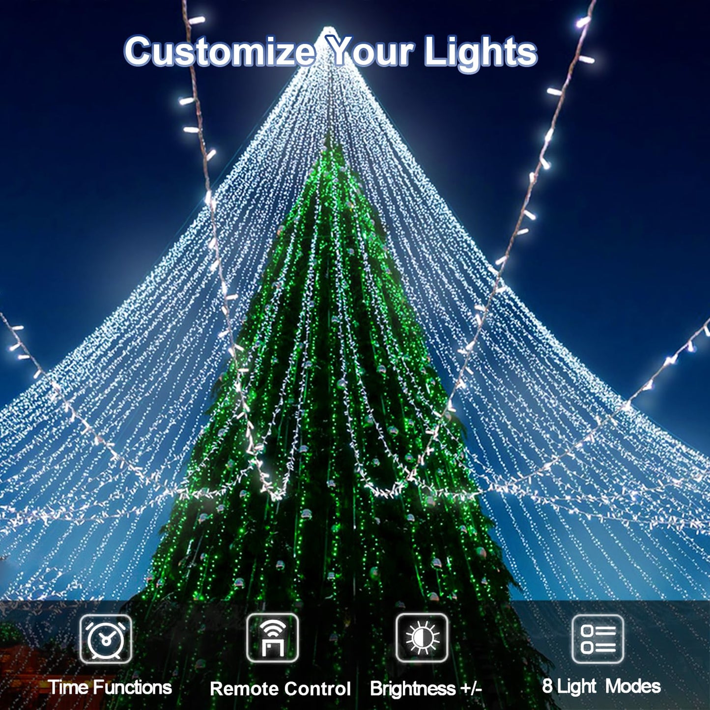 200 Ft 500 Led Christmas Lights Outdoor Decorations Super Long Fairy Lights Waterproof 8 Modes Timer Clear Wire String Lights For Outside House Tree Patio Yard Wedding Party Holiday-Cool White