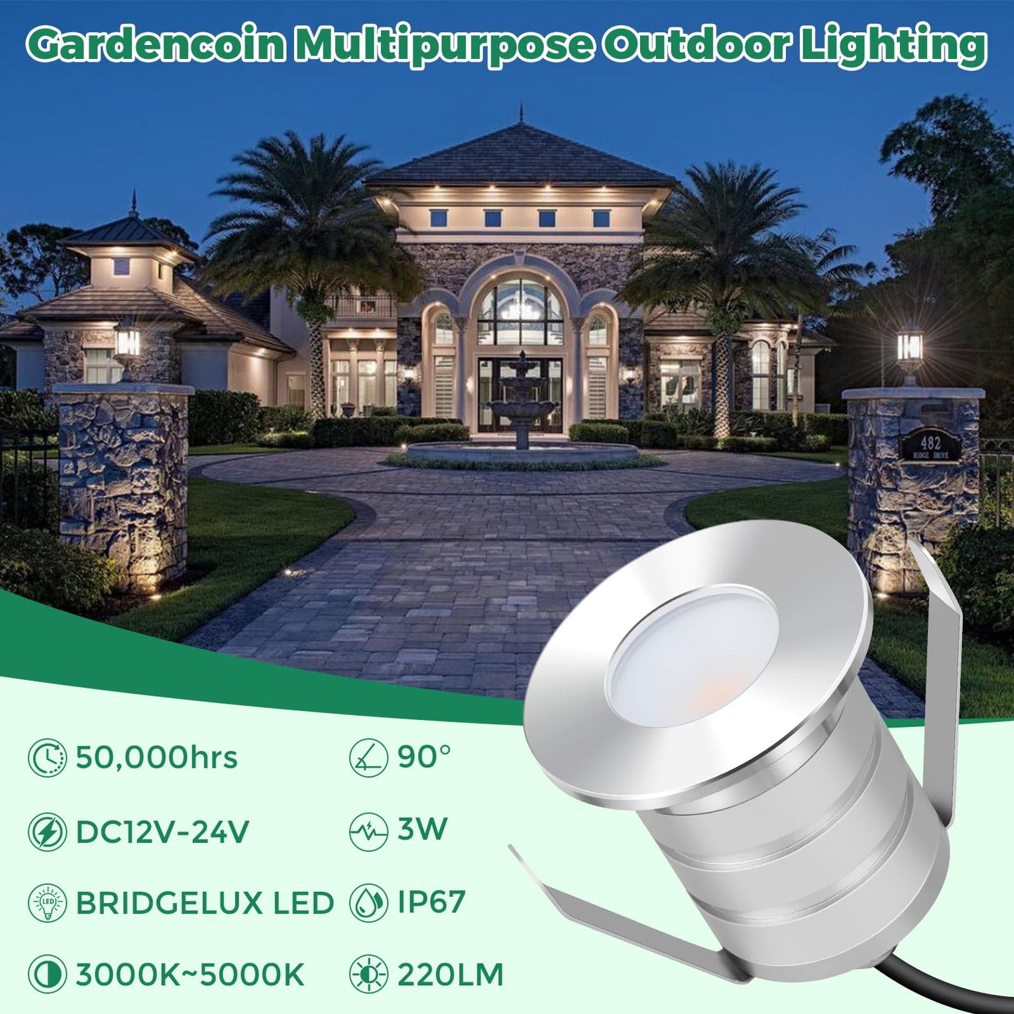Gardencoin Outdoor Recessed Led Lights  Heavy Duty Soffit And Deck Lighting Flush Mount  3W 12-24V Low Voltage Landscape In Ground Well Light  Underwater Pond Light  Dimmable Widely Used  5000K 6Pack