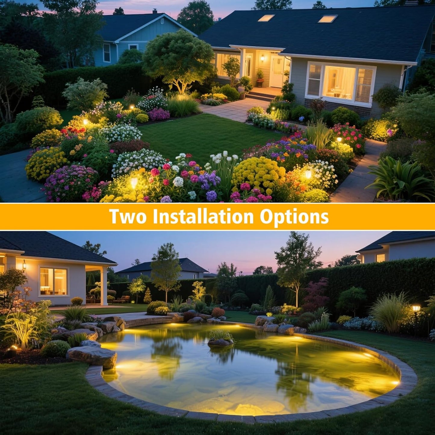 T-SUN Solar Pond Lights, 3-in-1 Warm White LED Submersible Light with 2 Light Modes, IP68 Waterproof Floating Underwater Lights for Outdoor Ponds, Garden Fountain, Decorative Aquascape