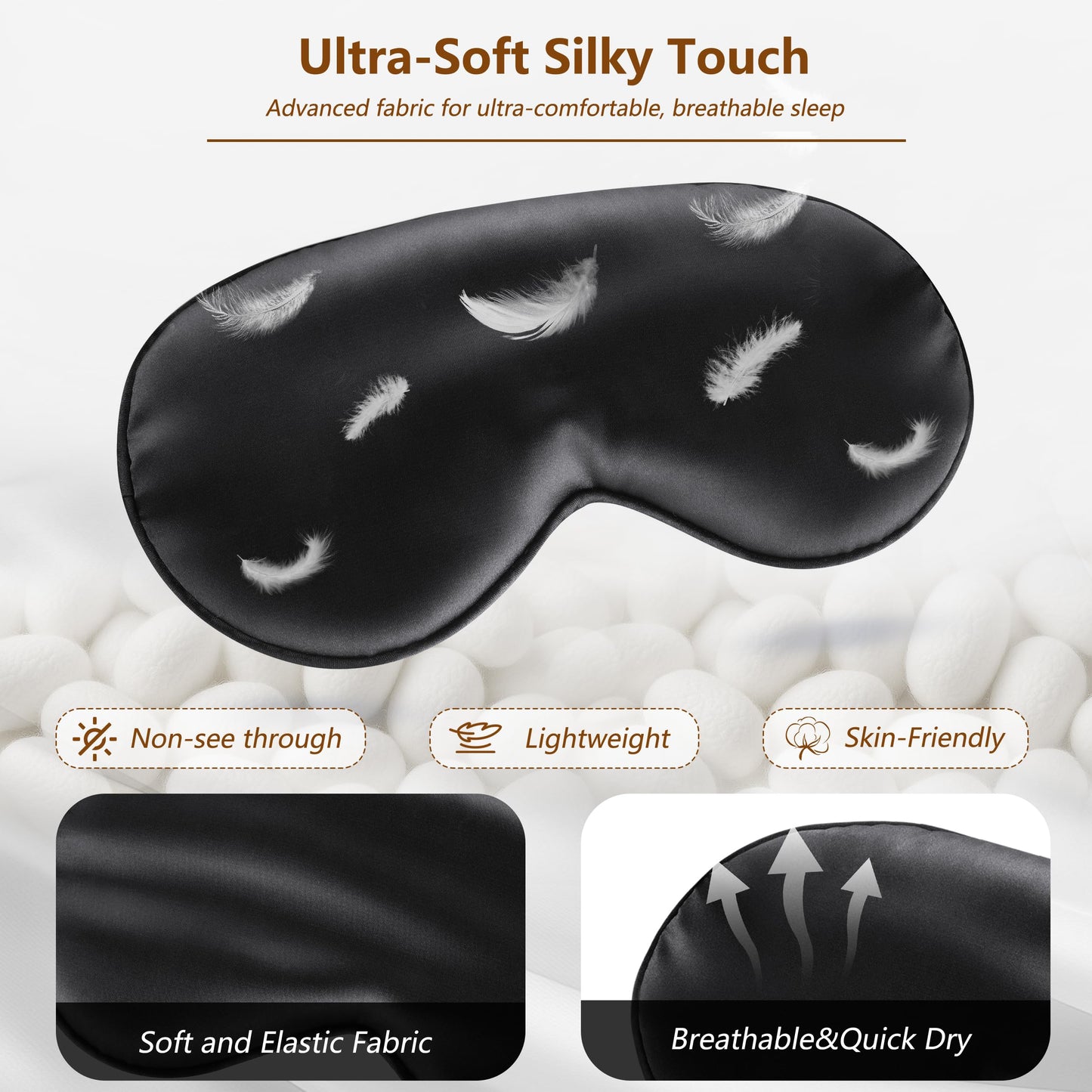 Loomluxe Sleep Mask Silk Eye Mask for Men Sleeping Mask, Adjustable Elastic Strap for Night Shading Sleep Mask, Soft and Comfortable for Both Men and Women(Black)