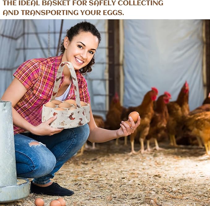 2 Pieces Egg Basket Mini Egg Collecting Bags Gathering Basket with 7 Pouches for Easter Farmhouse Chicken Hen Duck Goose Housewife Garden Transporting Storage, 8 x 2.6 Inch(Retro)