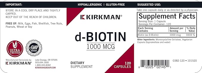 d-Biotin 1000 mcg Capsules - Hypo - 120 count