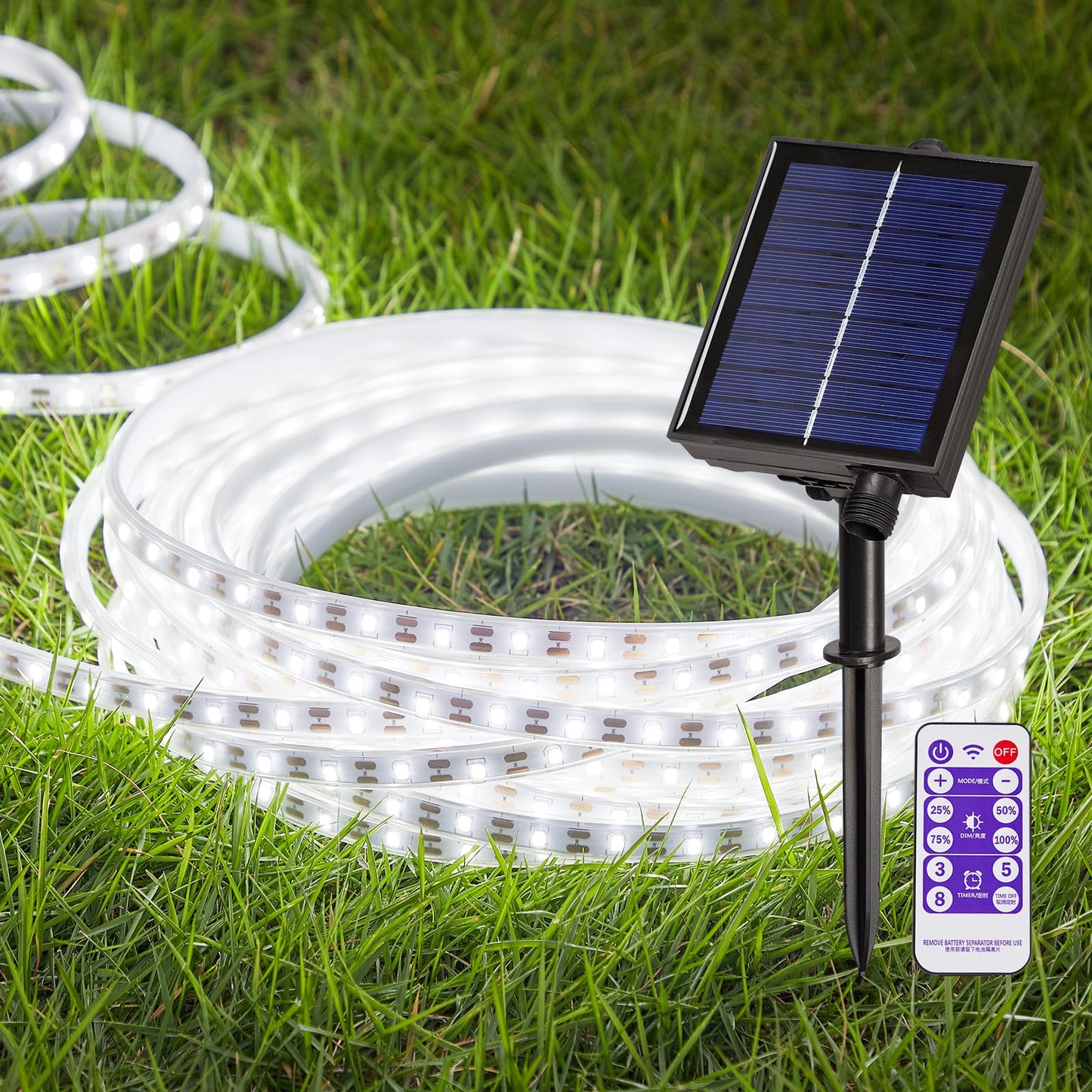 Luhlee Solar Led Strip Lights  Upgrade Outdoor Rope Lights 8 Lighting Modes Ip65 Waterproof String Lights For Patio Yard Deck Porch Balcony Garden (White  16.4 Ft)