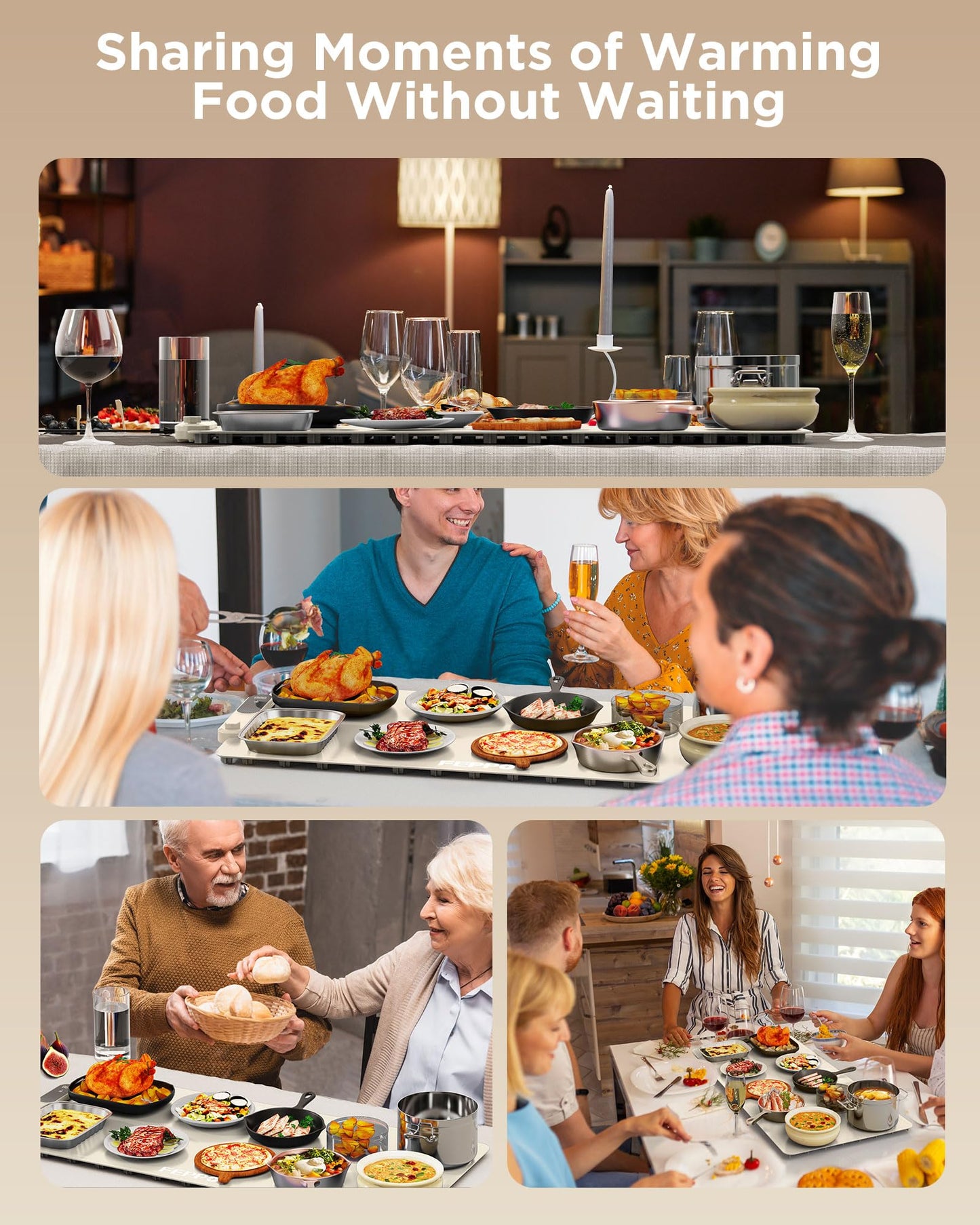 FEPPO Food Warming Mat, (XXL 35”x16”) Electric Warming Trays for Buffets Party, Fast Full-Surface Heating Mat for Food with 19 Level Adjustable Temperature and 6 Hours Timer, Roll Up Food Warmer