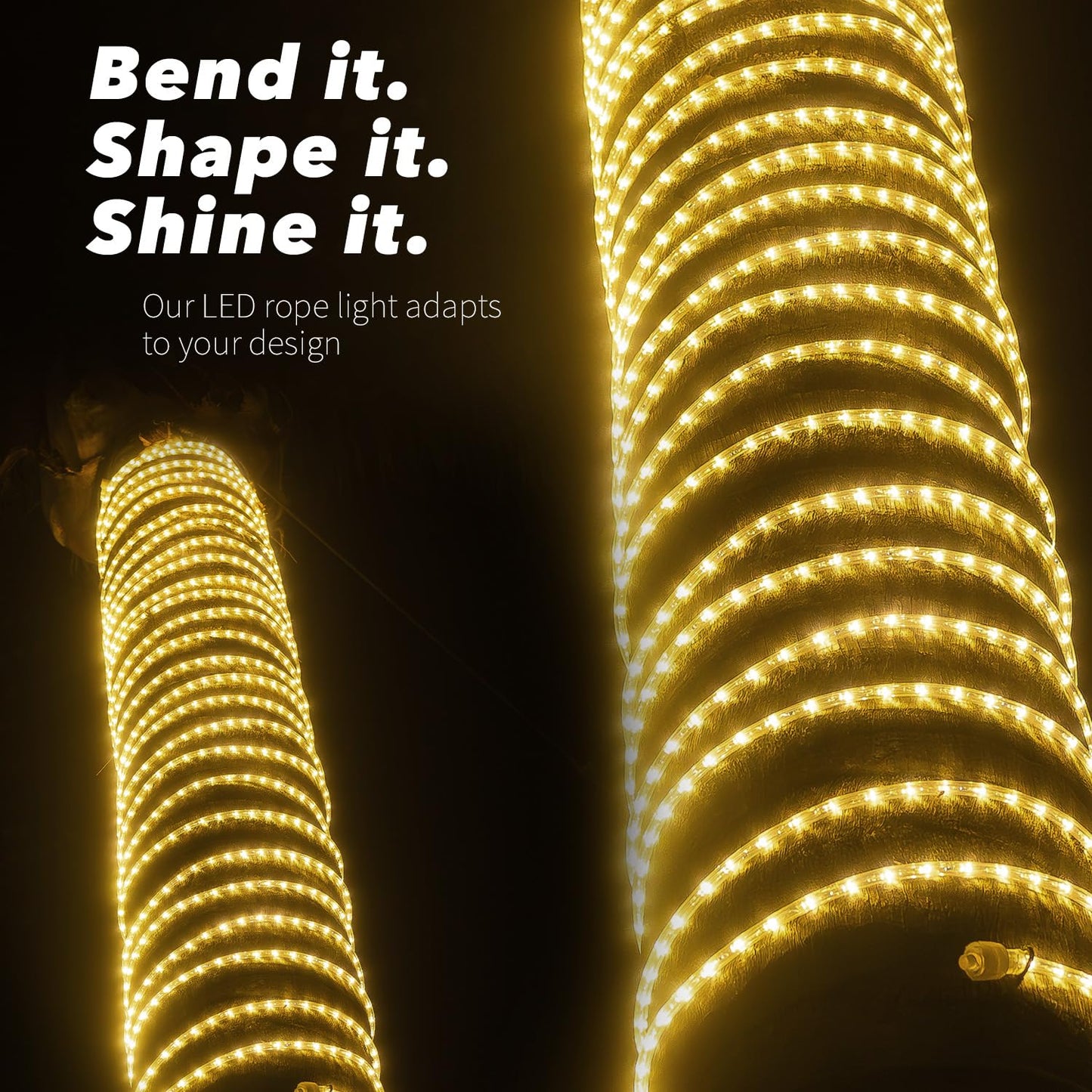WYZworks 50ft LED Rope Lights, Waterproof Outdoor Lighting, Warm White, Flexible PVC Tube