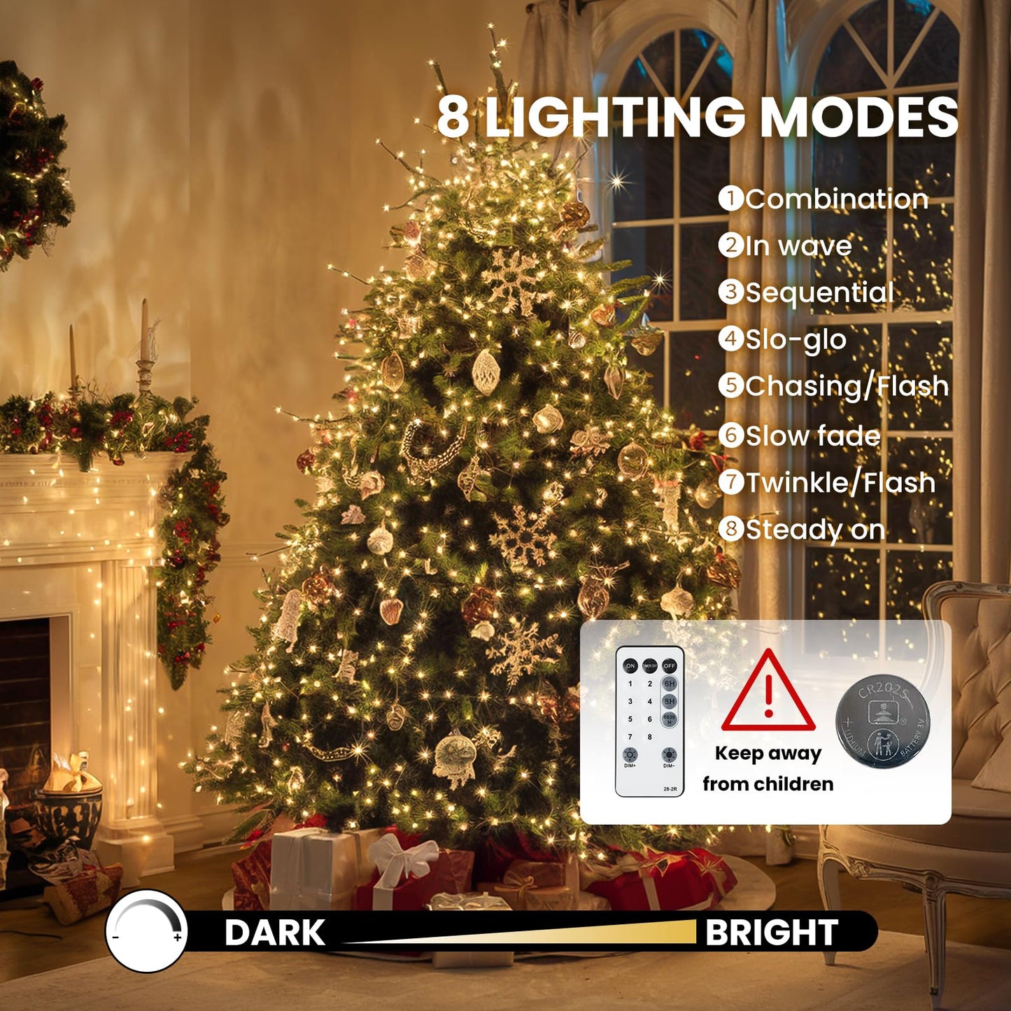 Dailyart Fairy Lights Plug In  2000 Led Twinkle String Light With Remote 130Ft Waterproof 8 Modes Warm Cluster Lights With Timer For Bedroom Wreath Window Wedding Christmas Tree Decoration Gold Wire