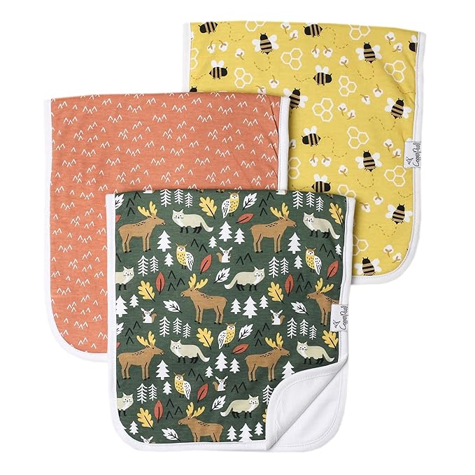 Copper Pearl Premium Baby Burp Cloths - 3-Pack Large Cotton Burp Cloths, Extra Soft Spit Up Rags with 3 Absorbent Layers, Perfect for Baby Boy and Baby Girl Gifts (21" x 10" Size, Atwood Set)