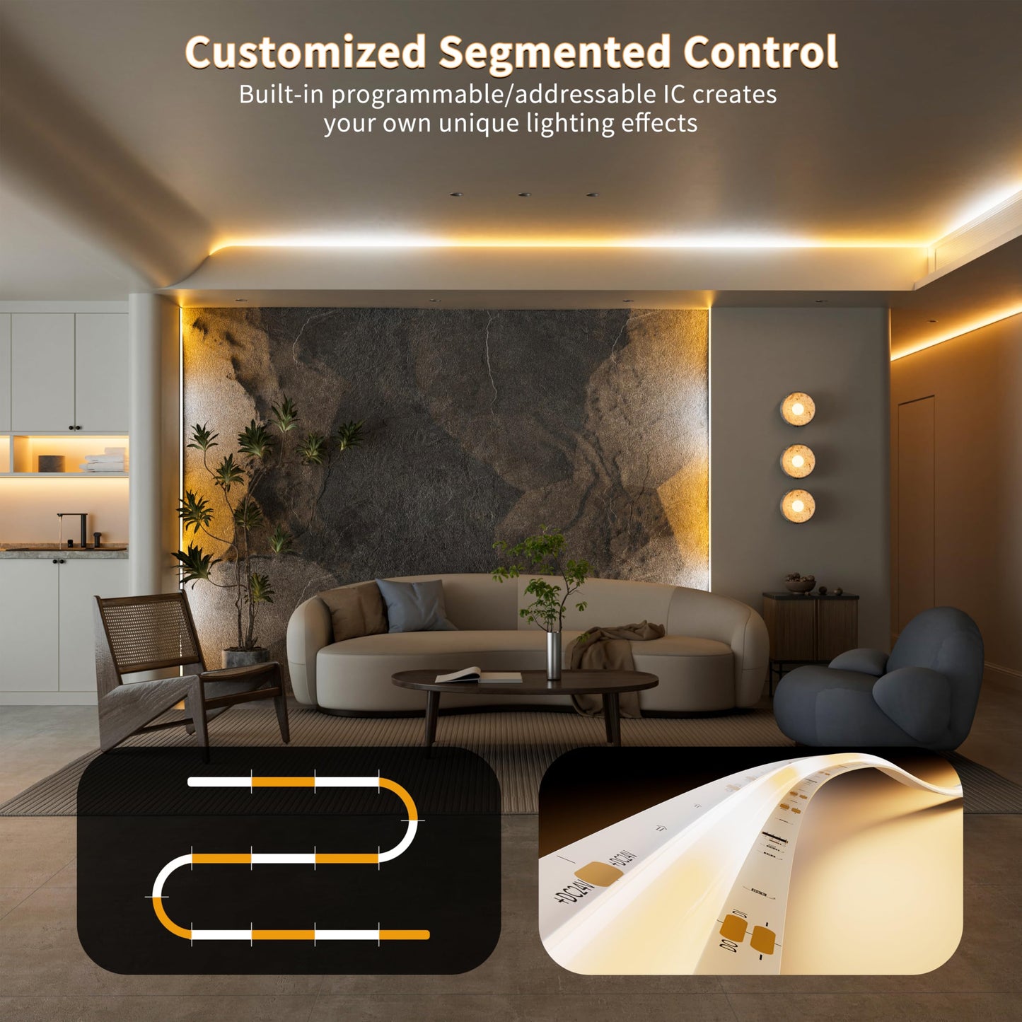 Pautix Cob Led Strip Lights Addressable 2700K-6500K Chasing White Light Cct Smart Ic Tunable Tape Lights 16.4Ft Super Bright Dimmable Alexa Voice Control For Under Cabinet Bedroom Kitchen Diy Lighting
