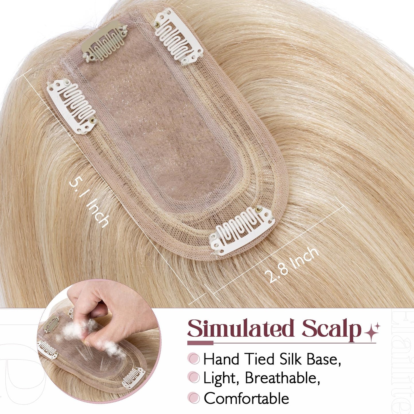 Elailite Hair Toppers for Women Real Human Hair Topper Thinning Thin 5.1x2.8 Silk Base Clip in Remy Hairpieces 10 Inch Sandy Blo