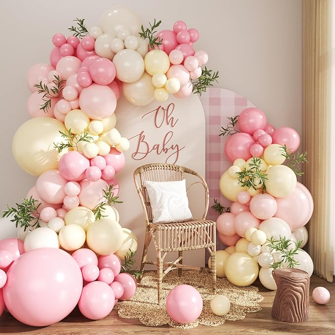 Pink and Yellow Balloon Arch Kit Pastel Pink Light Pink Yellow Sand White Balloons for Birthday Baby Shower Bridal Shower ...
