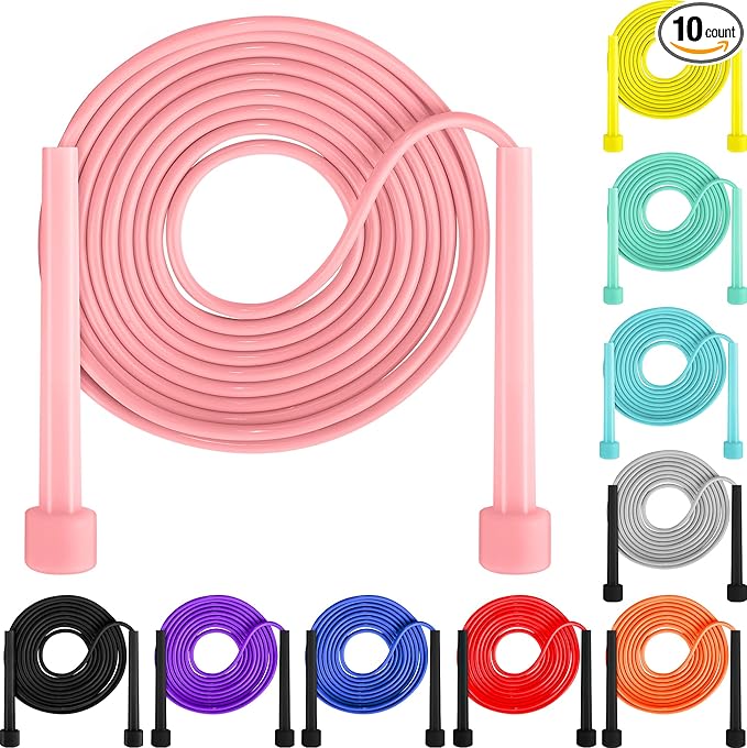 Aodaer PVC Skipping Rope Adjustable Jump Rope for Kids Multicolor Jump Rope Bulk with Plastic Handles Lightweight for Outd...
