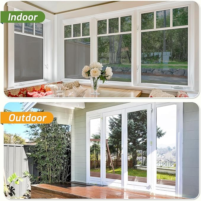 LUTE One Way Window Privacy Film, Window Tint for Home, Sun Blocking UV Heat Blocker, See Out Not in Reflective Mirror Film, Removable Static Cling Glass Door Cover, Black Silver, 35.4" x 157.4"