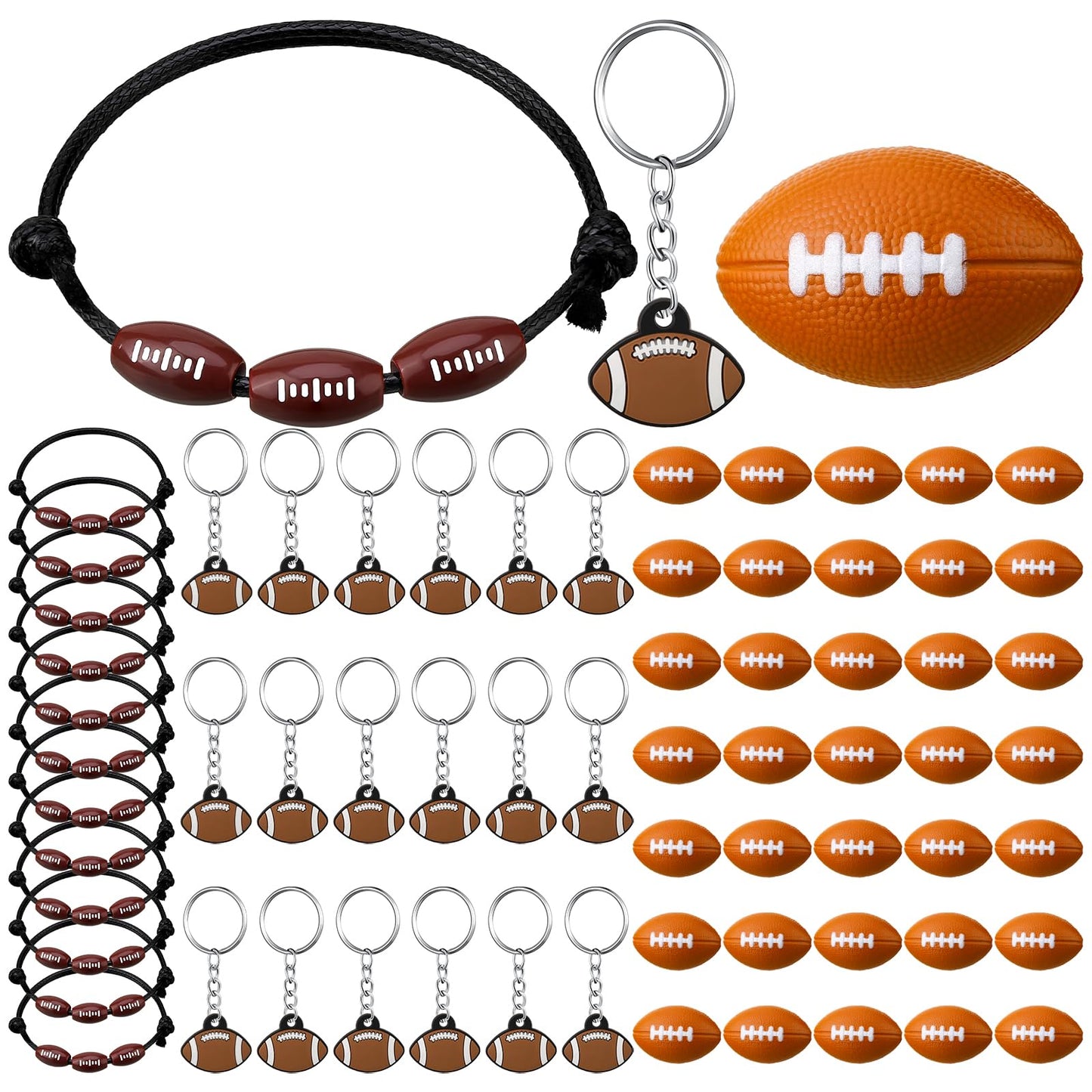 Nosiny 108 Pcs 36 Sets Football Party Favors Bulk Include Football Keychain Stress Balls Charm Bracelets Gifts for Team Birthday