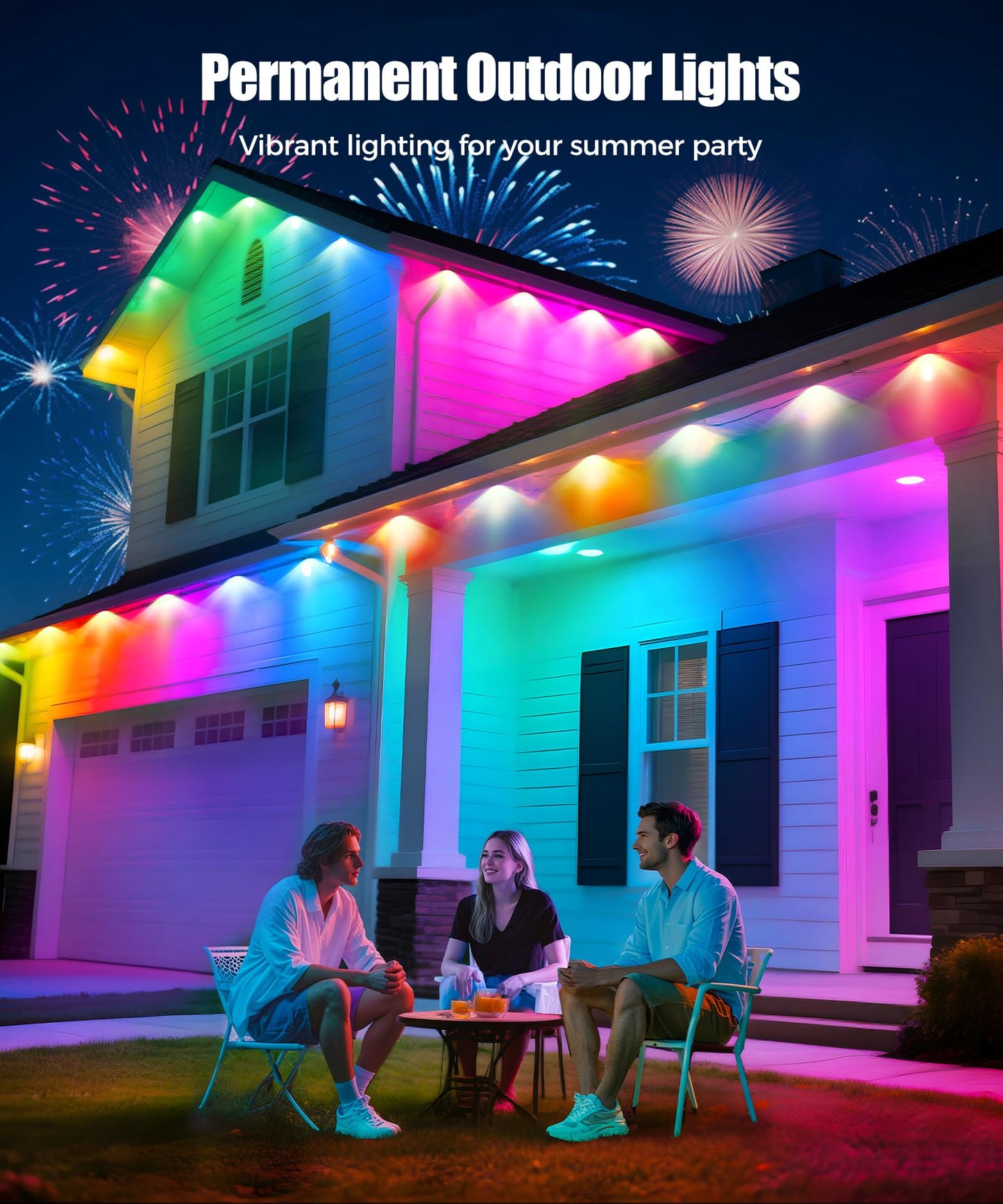 POOFZY Outdoor Lights, 50ft RGB+IC, Smart Control, IP67 Waterproof, 50 Scene Modes, Model HCP045