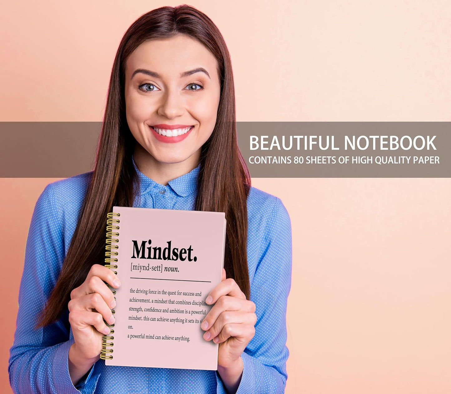 Knibeo Mindset Inspirational Notebooks Journal - Notebooks for School, 5.5×8.3 Inch Inspirational Spiral Bound Notebook with 164 Pages, College School Supplies(Light Pink)