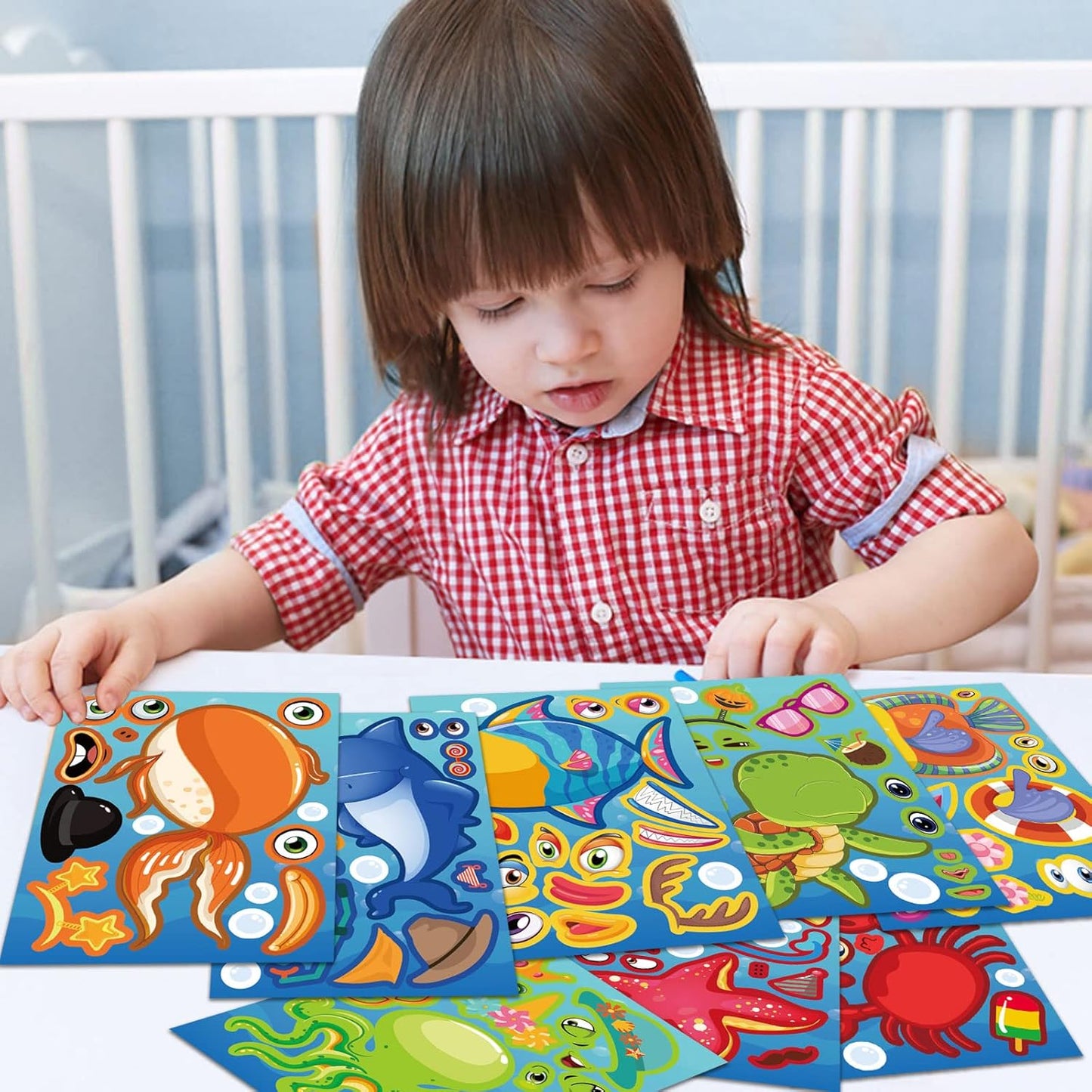 32 Sheets Make Your Own Ocean Animals Stickers for Kids Classroom DIY Art Craft Teacher Rewards Summer Party Favor Sticker for Birthday Gift Children Room Ocean Decorated