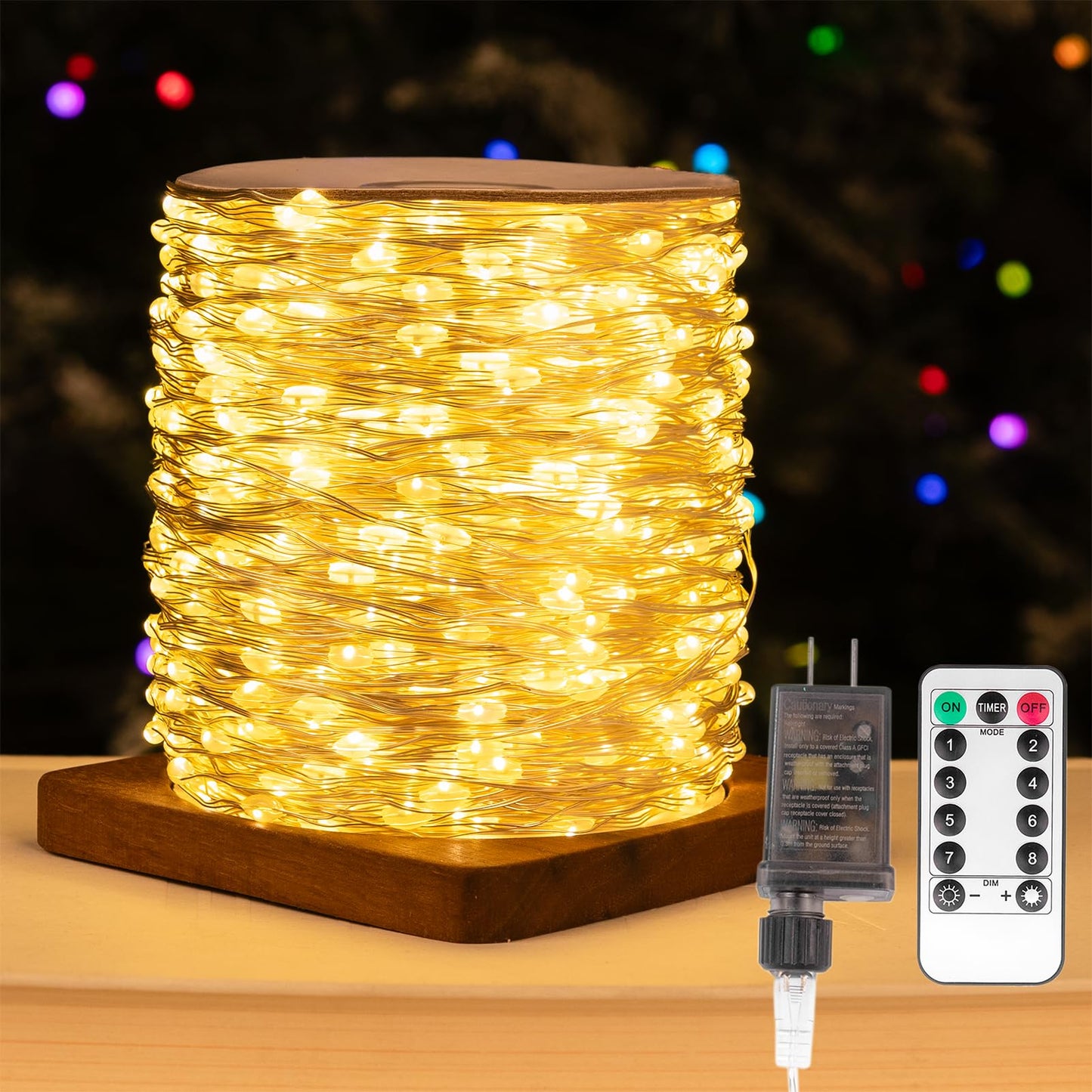 Zeluxdot Fairy Lights 328Ft 1000Led Waterproof Copper Wire Warm White, 8 Modes Remote For Indoor/Outdoor Christmas Wedding Party Decor