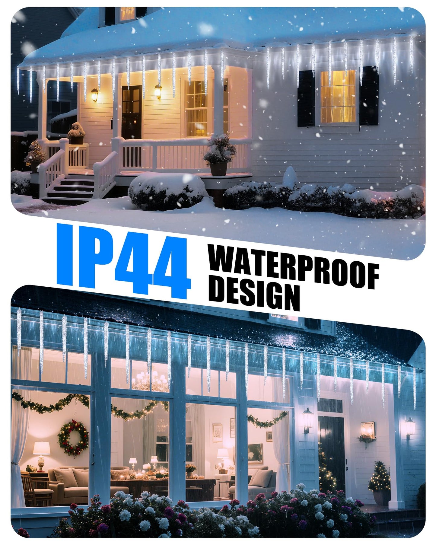 Minetom Christmas Icicle Lights 200 LED 40 Tubes Cool White Connectable Waterproof Model 39416