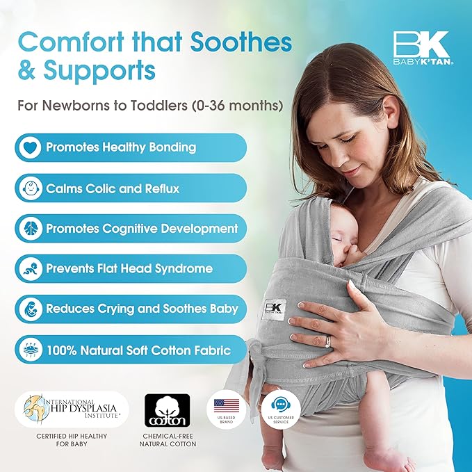 Original Baby K'tan Baby Carrier: #1 Easy Pre-Wrapped, Soft, Slip-On, No Rings, No Buckles | 5 in 1 Baby Sling Gift | The Best Hands Free Infant Wrap | Heather Grey | X-Small