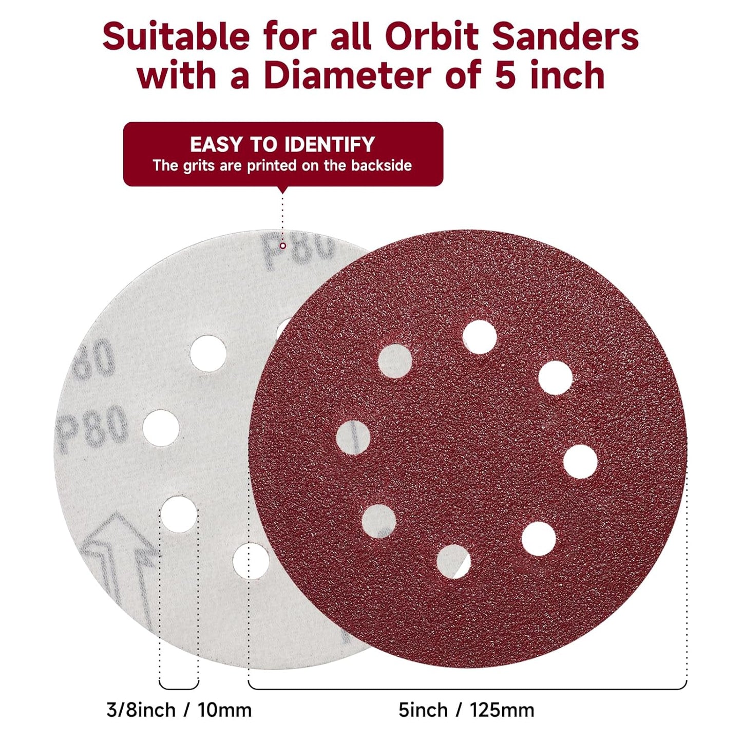 100 PCS 5 Inch Sanding Discs 320 Grit, Round Hook and Loop Sandpaper for Random Orbital Sander
