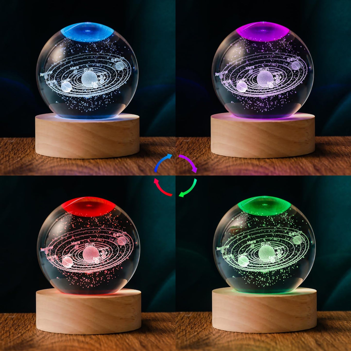 Qianruna 3D Solar System 60Mm Crystal Ball Astronomy Universe Gifts 3D Solar System  ts Model Science Space Themed Physics Gifts Night Light Lamp For Kids Men Him Science Teacher