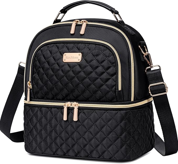 Lunch Bag for Women,Double Decker Lunch Box for Womens, Insulated Lunchbag Leakproof Lunch Tote Lunch Cooler Bag for Women Men,Lunchbox with Adjustable Strap for Work Picnic Beach