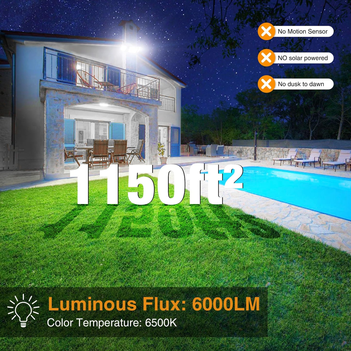 Onforu 55W LED Flood Light Outdoor, 5500LM, 3 Adjustable Heads, IP65 Waterproof, White, Model BDB55-3