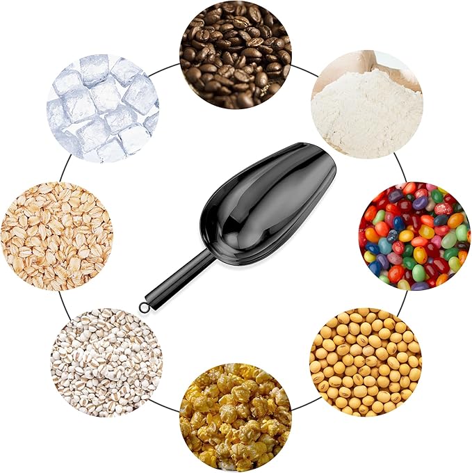 Metal Ice Scoop，Kitchen Ice Scooper for Ice Maker,Stainless Steel Small Ice Scooper for Freezer，Kitchen Gadgets Cookie Flour Pet Dog Food Scoop (Black, 3 OZ)